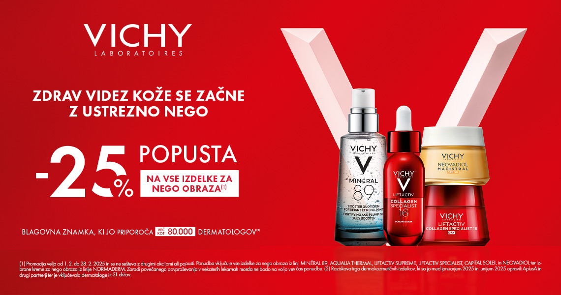 Linije Vichy Neovadiol, Liftactiv, M89, Aqualia in Normaderm – 25%